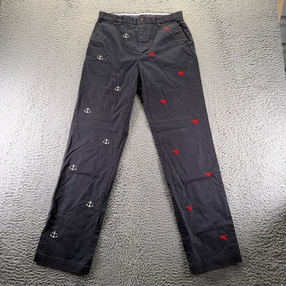 Brooks Brothers Fleece Pant Womens 18 Black Cotton Khakis Straight Leg Embroided